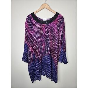 Catherine's Blouse 5X Pink Purple Accordion Pleat Beaded Trim Boho Fairy Artsy